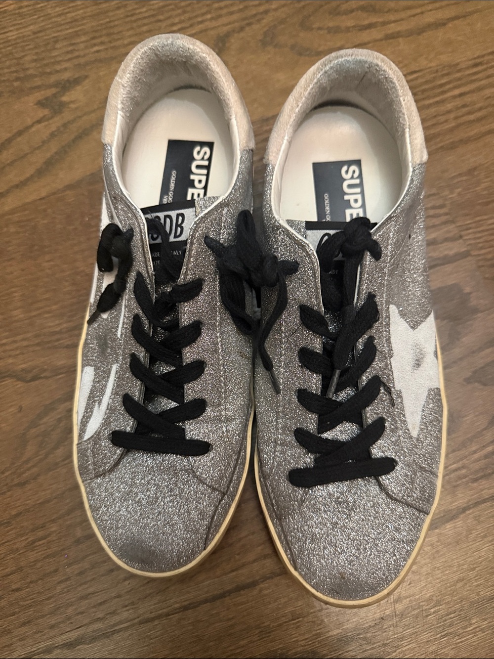 Golden Goose Silver Glitter Star Low-Top Sneakers